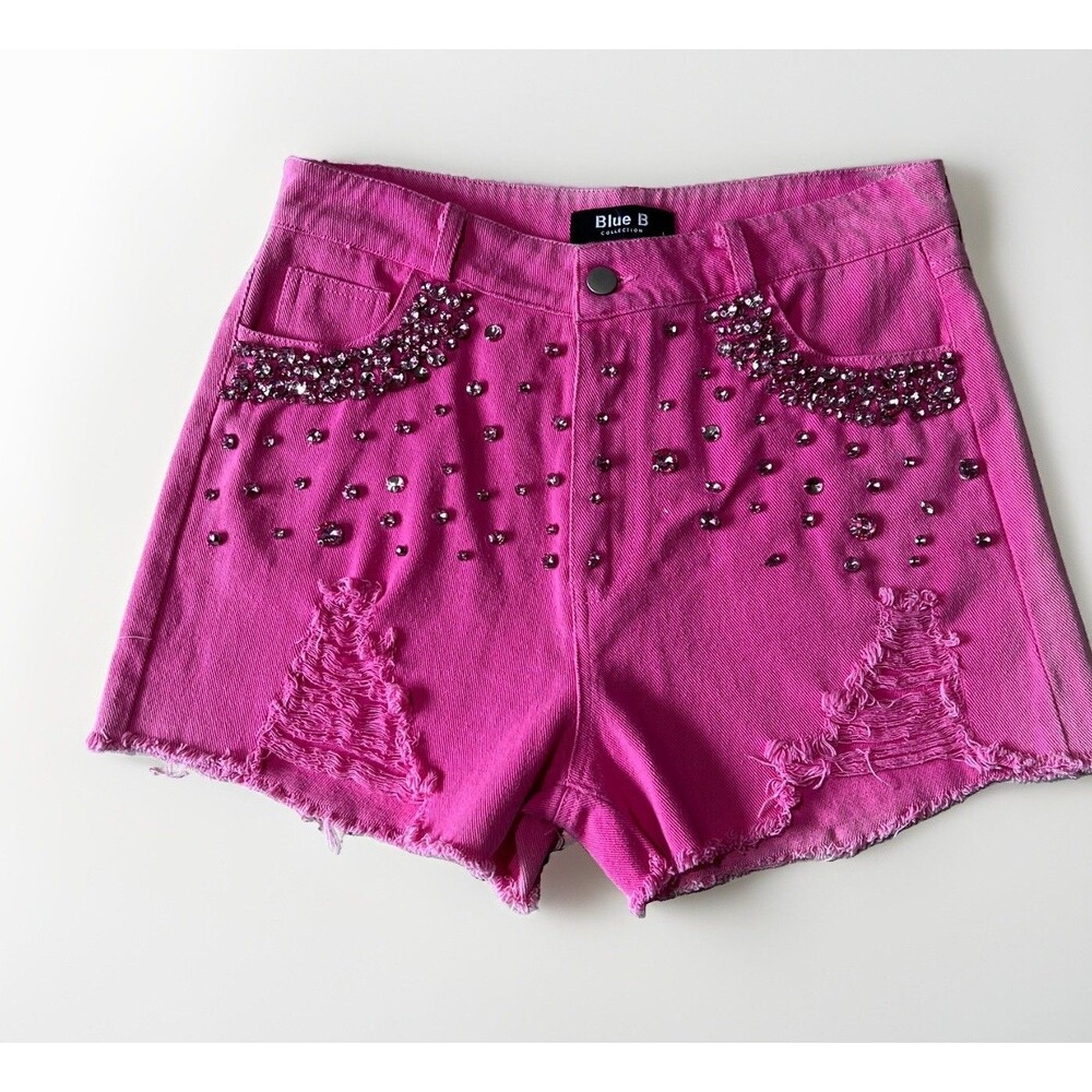 Blue B Women's Denim Cut Off distressed rhinestone cowgirl shorts jewels ￼